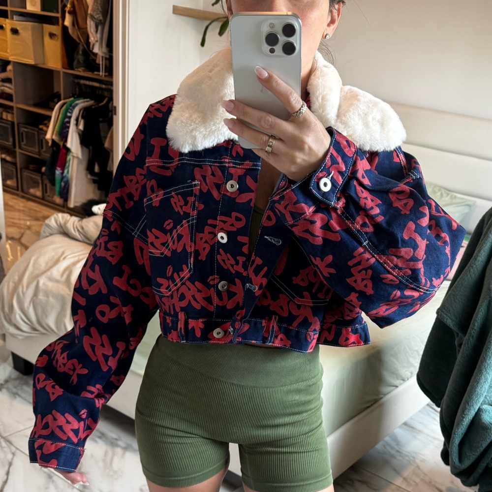 Fashion Nova Red and Blue Bomber Jacket
